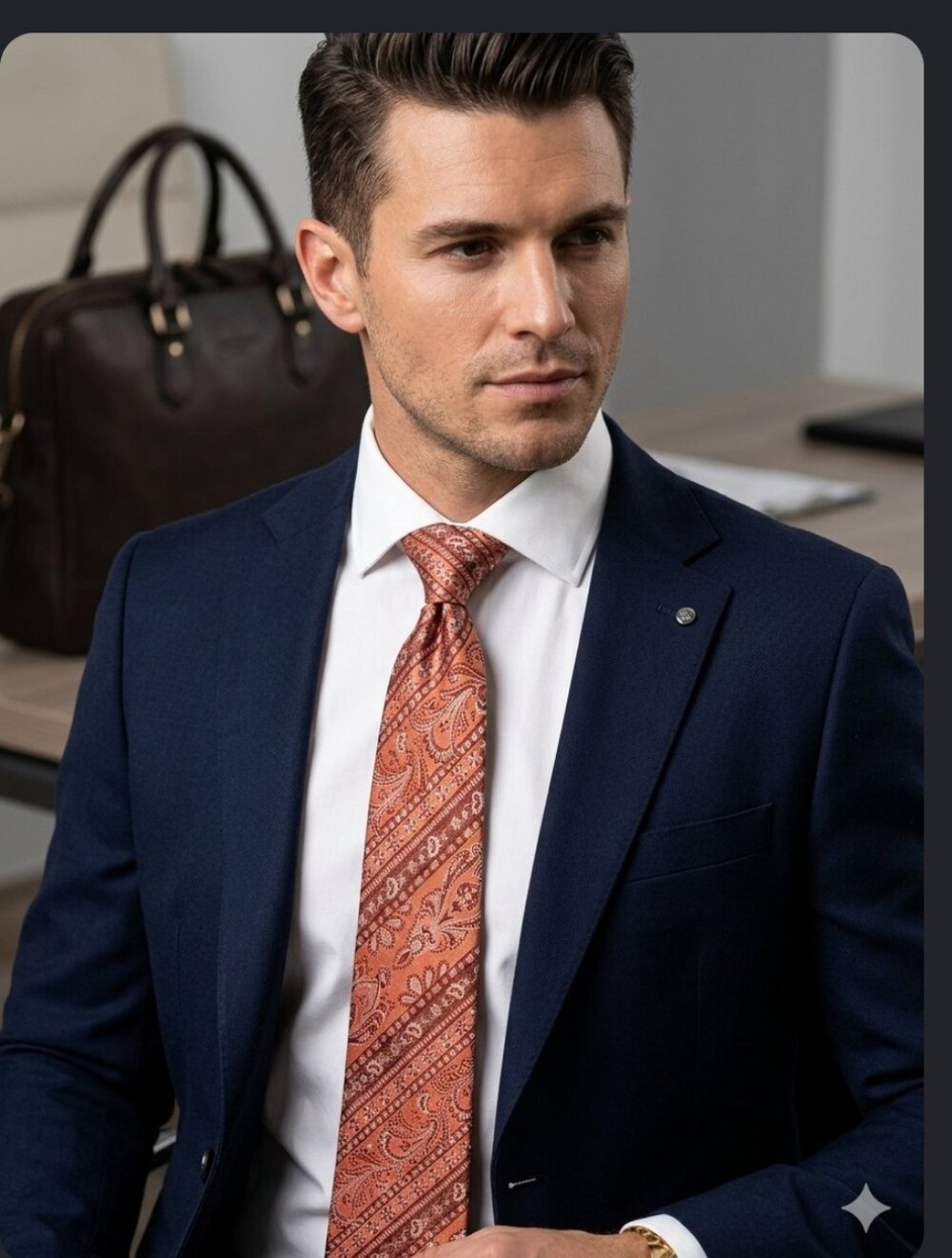 Geoffrey Beene Silk Rust Paisley Long Tie